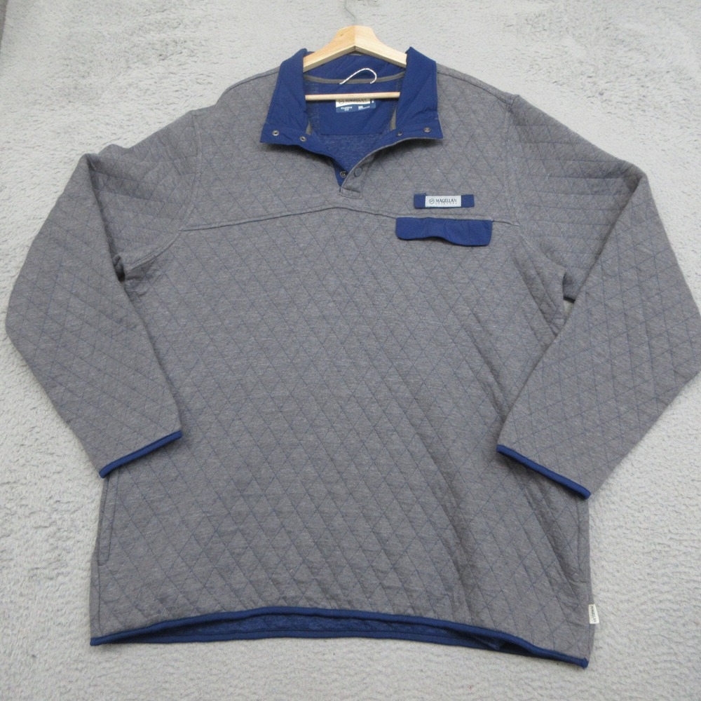 Magellan Quilted Pullover Sweatshirt Men 2XL Gray Gorpcore Workwear Rugged Cabin